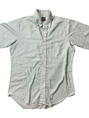 Vintage 60s Penneys Towncraft penn- prest pale blue green cotton/linen shirt S/M